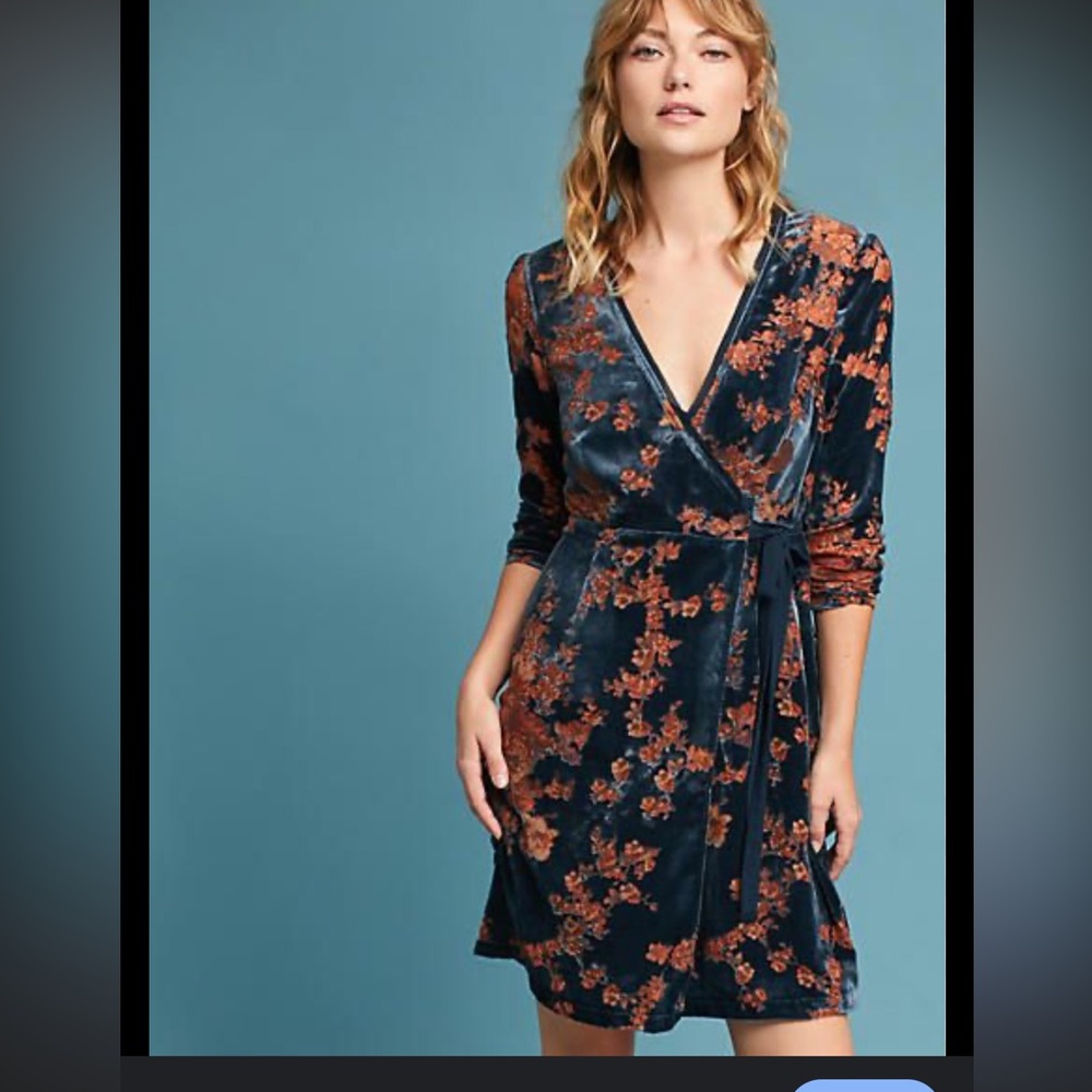 NWT Anthropologie Ari + Ali Enya Velvet Burnout Wrap Dress Top Tunic Dark Floral